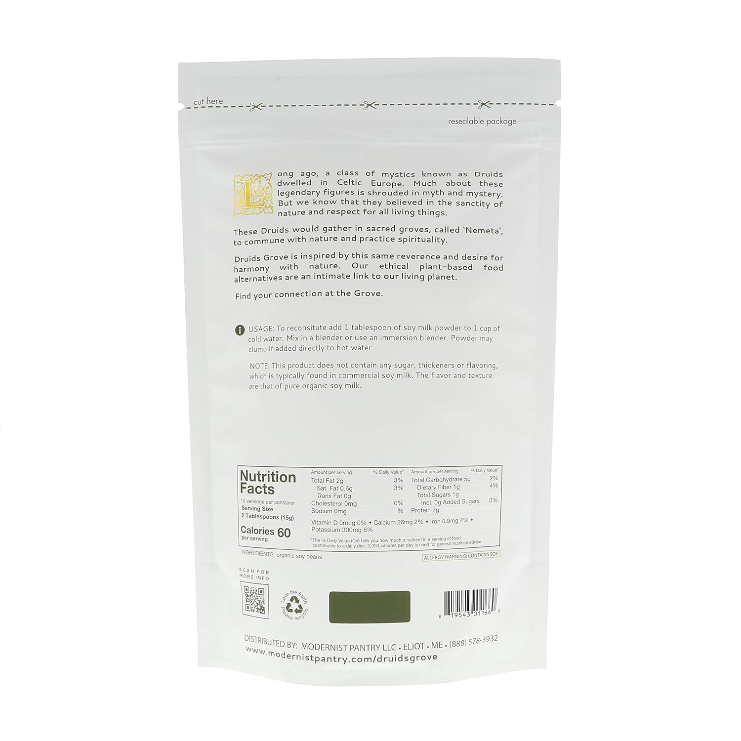 Druids Grove Soy Milk Powder Vegan ? Non-GMO Gluten-Free OU Kosher Certified - 8 oz. - Image 3